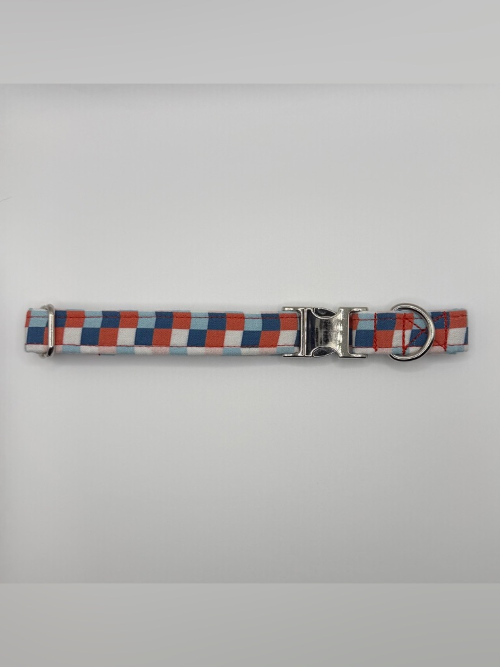 Handmade Checkerboard Pet Collar in Red, Blue, Light Blue